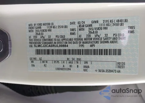 2024 Lincoln Corsair Reserve z USA, uszkodzony, nr VIN 5LMCJ2CA6RUL09884